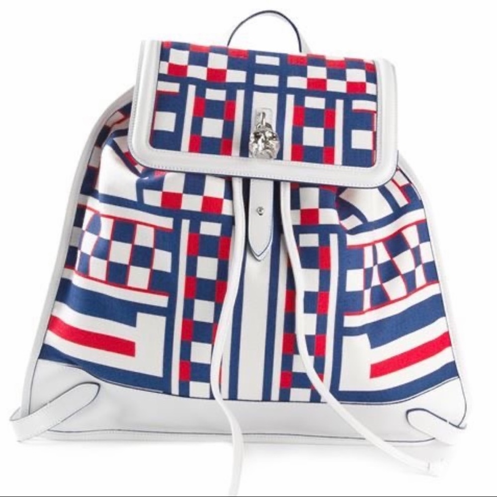 Alexander McQueen women’s unisex geometric print canvas and leather backpack